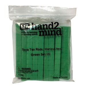 hand2mind Base Ten Rods ManipuLite Green Set of 20 Math Manipulatives